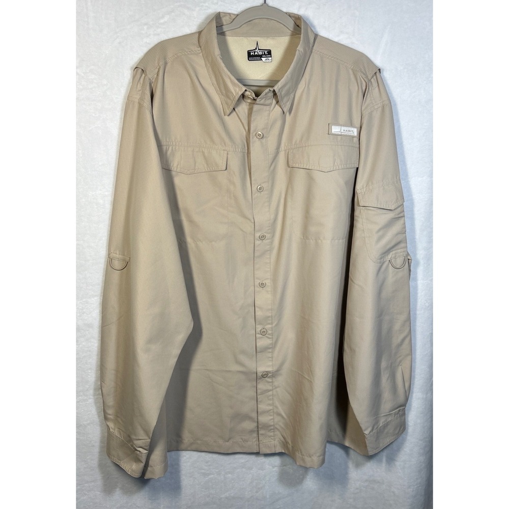 Habit Belknap Mens 3XL Fishing Shirt Tan Long Sleeve UV Protection Vented Mesh